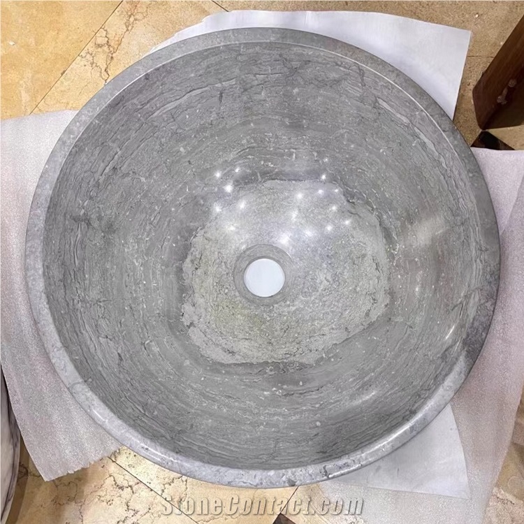 Wholesaler  Grey Marble Round  Stone Wash Basin Supplier