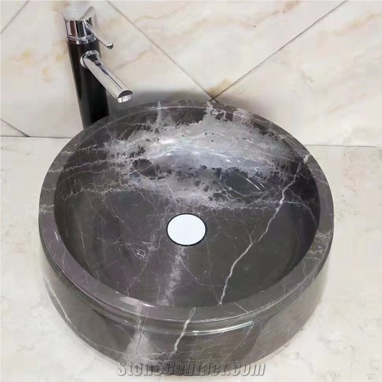 Wholesaler  Grey Marble Round  Stone Wash Basin Supplier