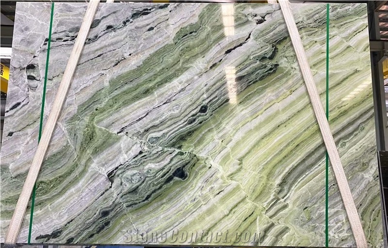 Natural Green Quartize Cloudy Agate Slabs Bookmatch Slabs