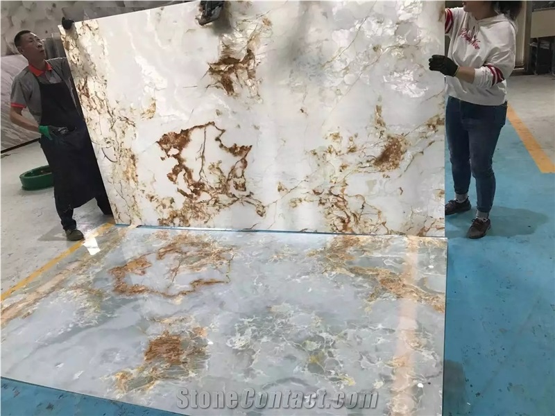 White Onyx With Yellow Veins Translucent Slabs