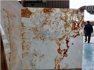 White Onyx With Yellow Veins Translucent Slabs