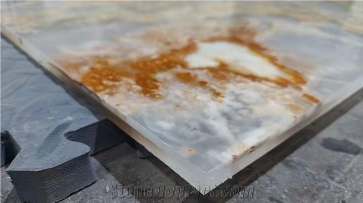 White Onyx With Yellow Veins Translucent Slabs