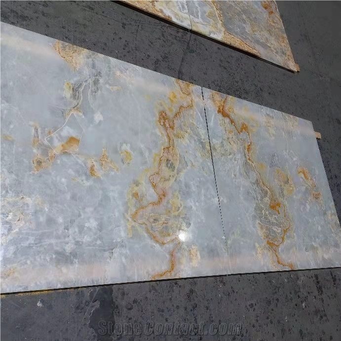 White Onyx With Yellow Veins Translucent Slabs