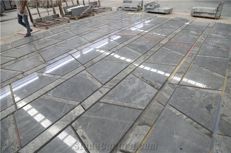 Atlantic Grey Slab Stone Office Building Wall Cladding Cover