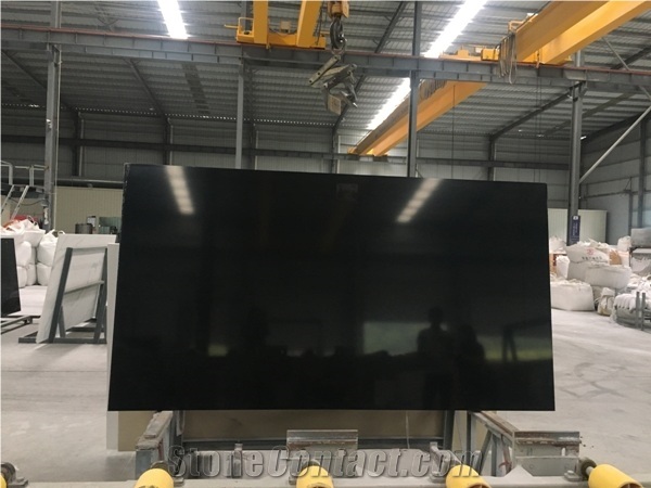 Pure Black Quartz Big Slab From Xzx-Stone