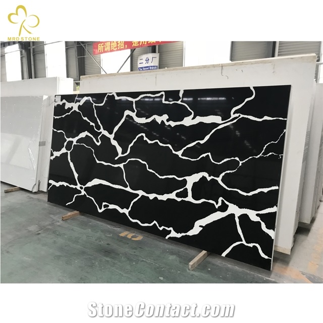 Black Quartz Calacatta Custom Made Quartz Big Slab Stone