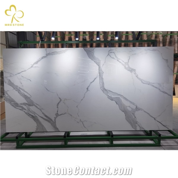 Full Body Calacatta White Crystallized Nano Glass Stone Slab