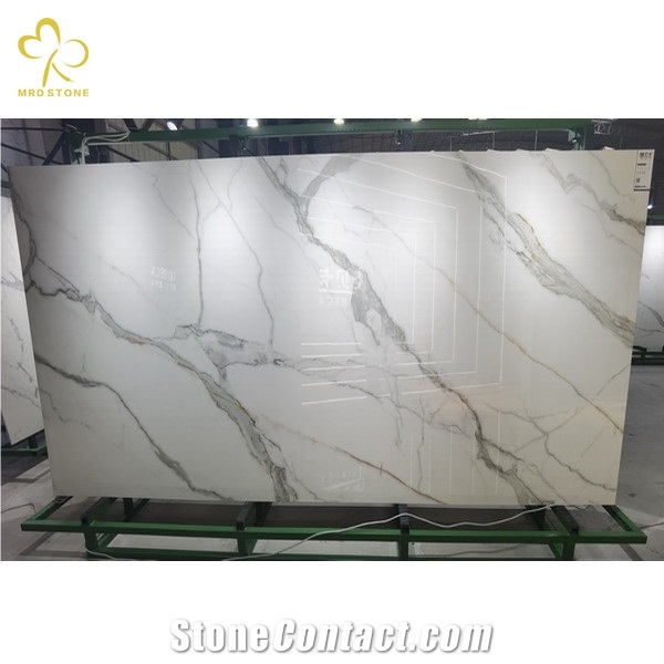 Full Body Calacatta White Crystallized Nano Glass Stone Slab
