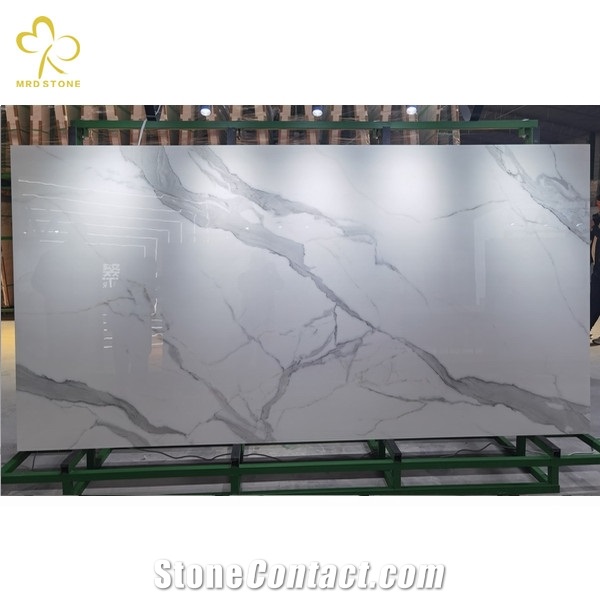 Full Body Calacatta White Crystallized Nano Glass Stone Slab