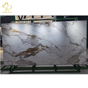 Full Body Calacatta White Crystallized Nano Glass Stone Slab