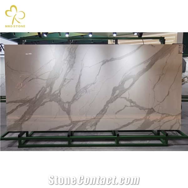 Full Body Calacatta White Crystallized Nano Glass Stone Slab