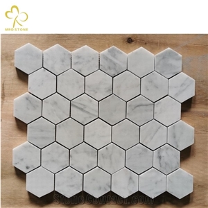 3D Bianco Carrara White Marble Hexagon Mosaic Tile