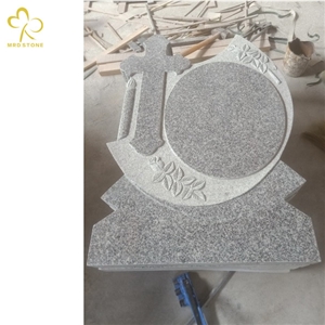 Light Grey Granite Flower Carving Cross Monument Headstones