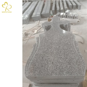 Light Grey Granite Flower Carving Cross Monument Headstones