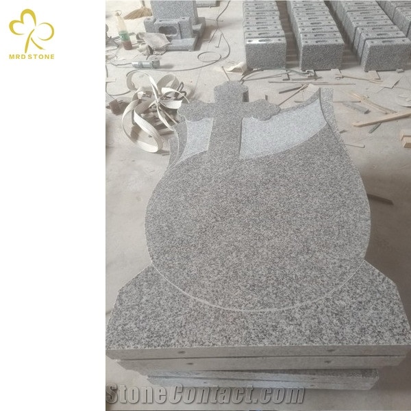 Light Grey Granite Flower Carving Cross Monument Headstones