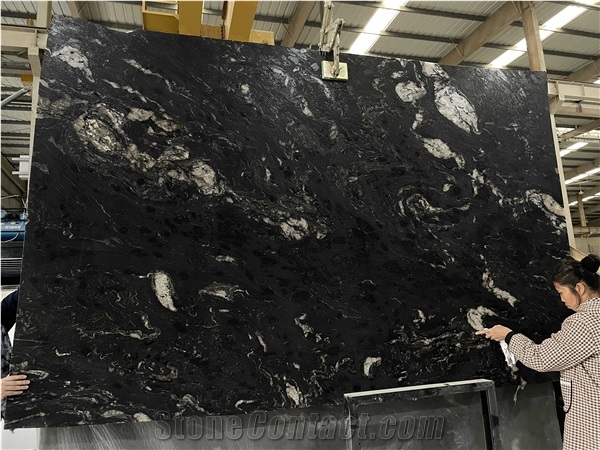 Polished Cosmic Black Granite Slabs For Kitchen Floor