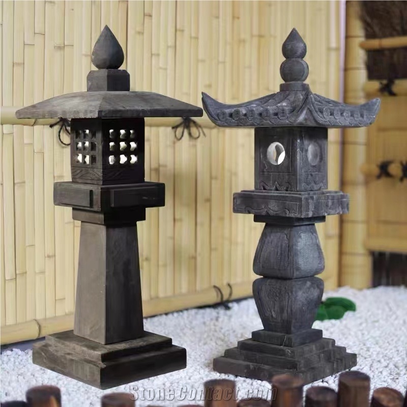 Black Basalt Garden Lamps Asian Style