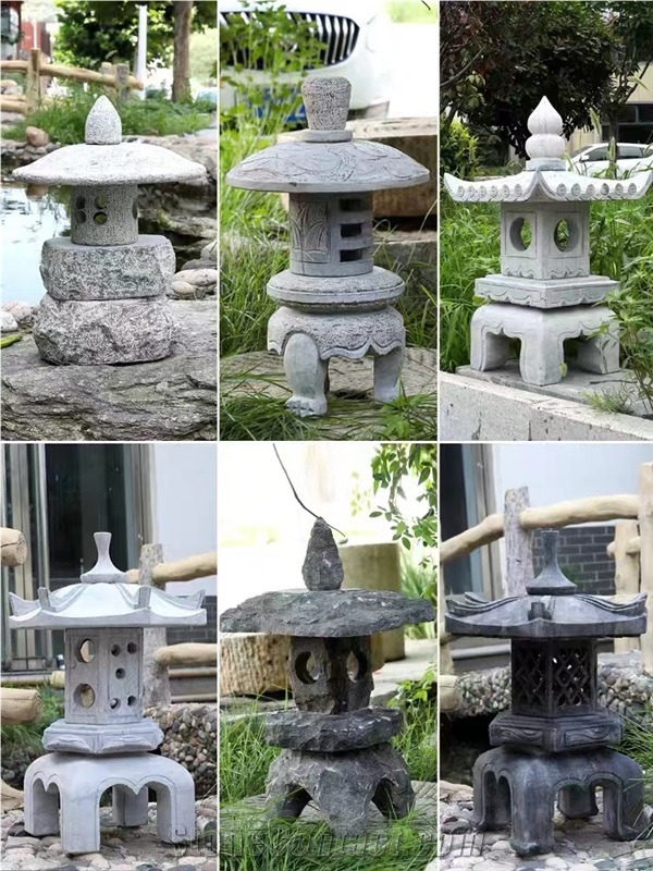 Black Basalt Garden Lamps Asian Style