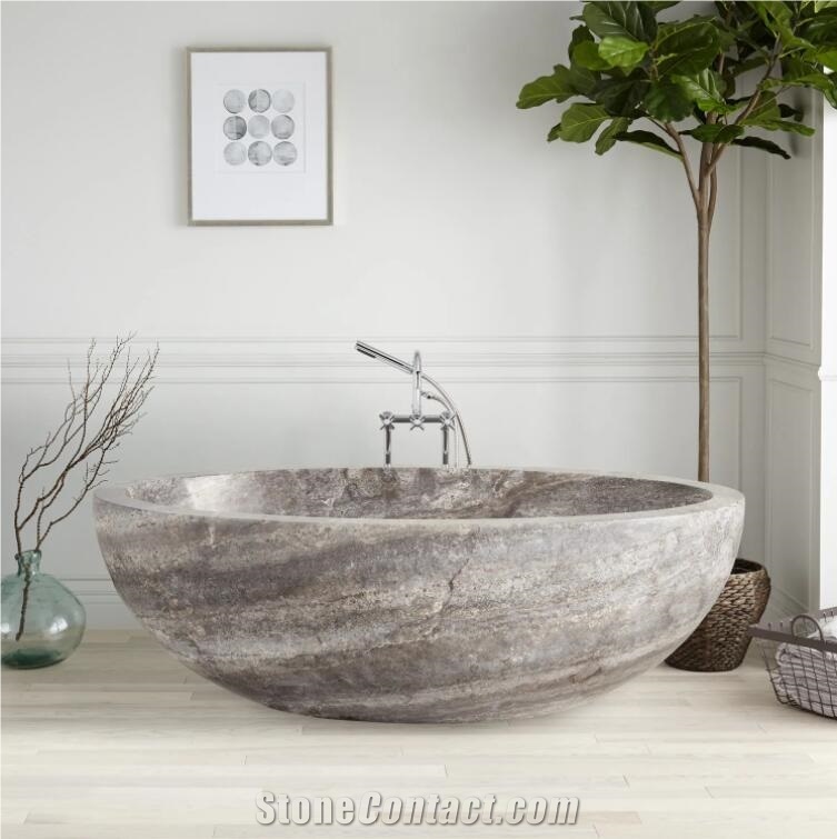 Factory Price Travertine Vein Cut Bathtub For Hotel Project