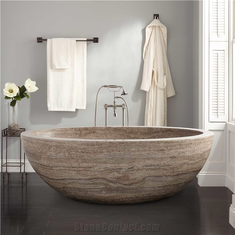 Factory Price Travertine Vein Cut Bathtub For Hotel Project