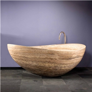Factory Price Travertine Vein Cut Bathtub For Hotel Project