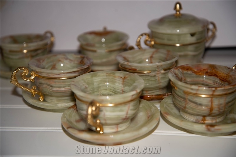 Green Onyx Luxurious Coffee Cups With Tray