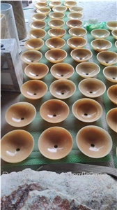 Honey Onyx Round Basin, Beige Sink For Apartment Bathroom