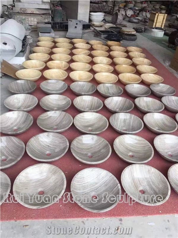 Honey Onyx Round Basin, Beige Sink For Apartment Bathroom