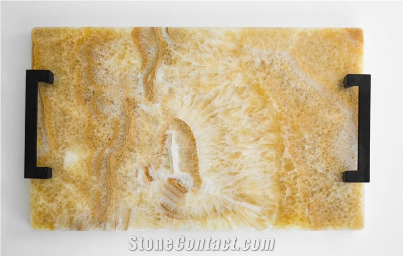 Wooden Vein Onyx Hotel Serving Plate For Towel & Cups