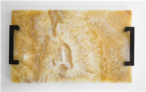Wooden Vein Onyx Hotel Serving Plate For Towel & Cups