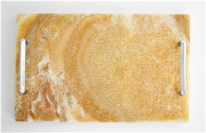 Wooden Vein Onyx Hotel Serving Plate For Towel & Cups