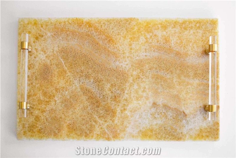 Wooden Vein Onyx Hotel Serving Plate For Towel & Cups