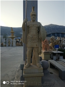 Yellow Limestone Outdoor Sculpture Soldier Handcarved Customized