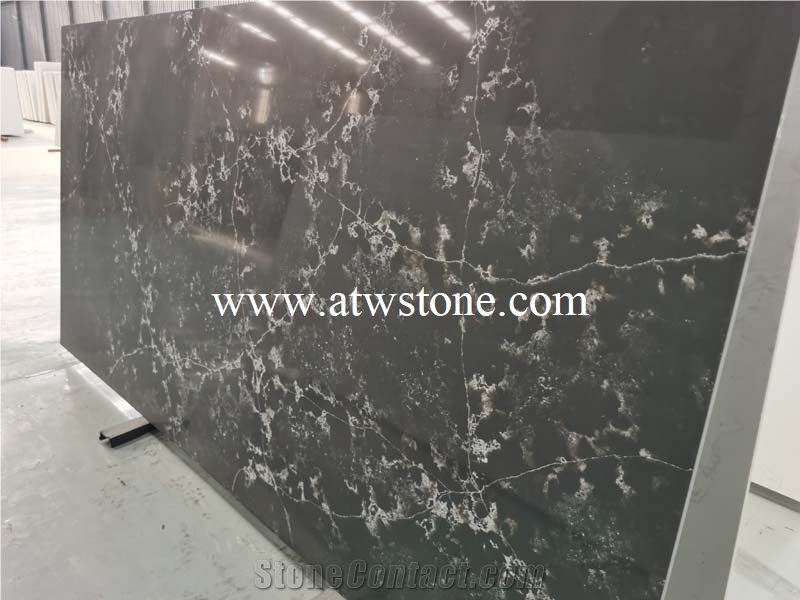Black Flower Quartz Stone Slabs, Black Quartz Slabs