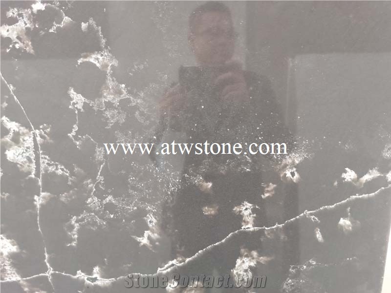 Black Flower Quartz Stone Slabs, Black Quartz Slabs