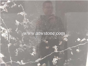 Black Flower Quartz Stone Slabs, Black Quartz Slabs
