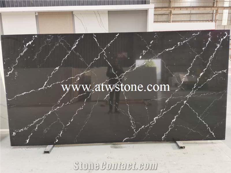 Black Marquina Marble Vein Quartz Slabs, Black Quartz Slabs