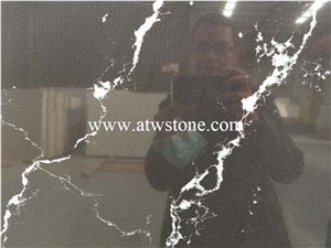 Black Marquina Marble Vein Quartz Slabs, Black Quartz Slabs