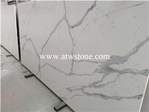 White Marble Look Calacatta Quartz Slabs, White Quartz Slabs