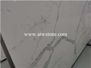 White Marble Look Calacatta Quartz Slabs, White Quartz Slabs