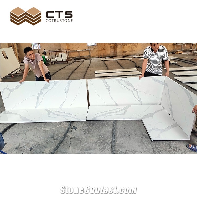 Cheap Price Calacatta Style White Quartz Countertop Design