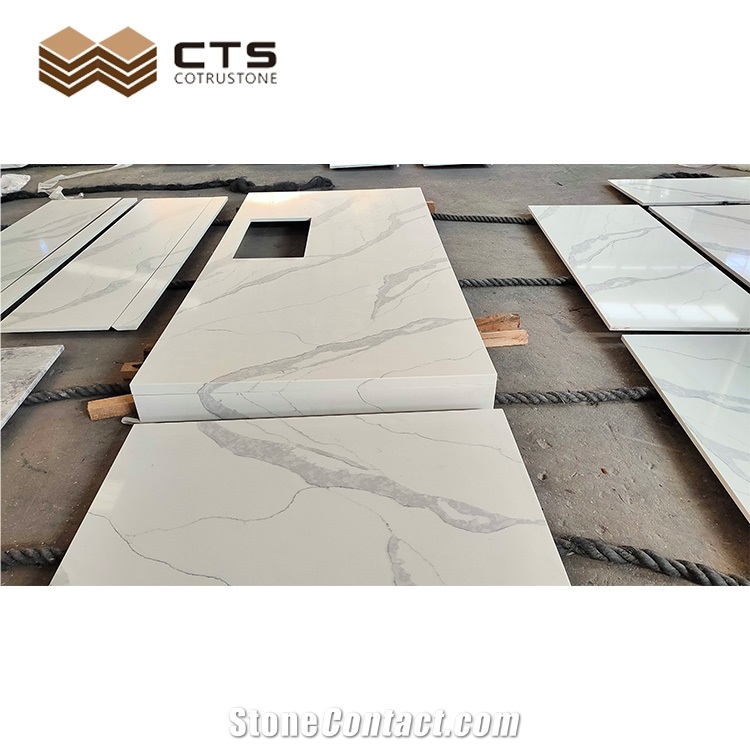 Cheap Price Calacatta Style White Quartz Countertop Design
