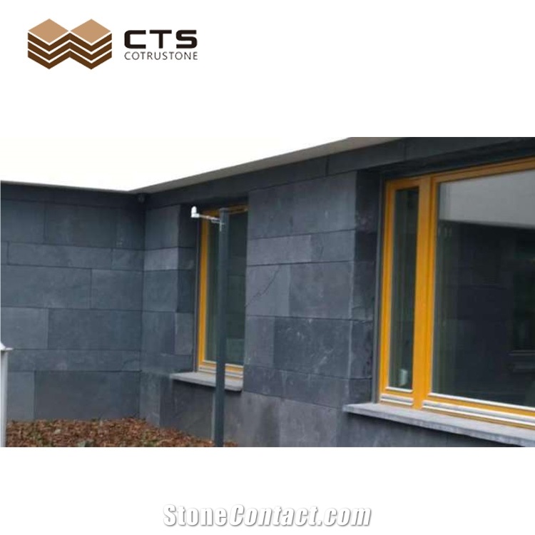 Custom Flat Wall Machine Cut Surface Cheap Black Slate Tiles