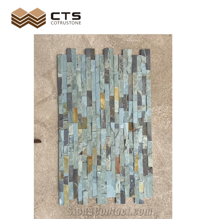 Custom Size Blue Slate Garden Decoration Exposed Wall Stone