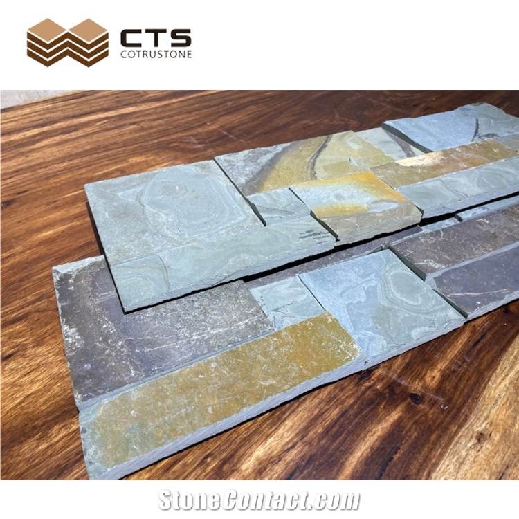 Custom Size Blue Slate Garden Decoration Exposed Wall Stone