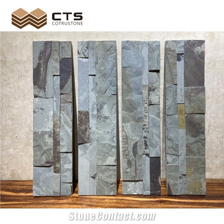 Custom Size Blue Slate Garden Decoration Exposed Wall Stone