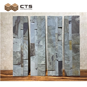 Custom Size Blue Slate Garden Decoration Exposed Wall Stone