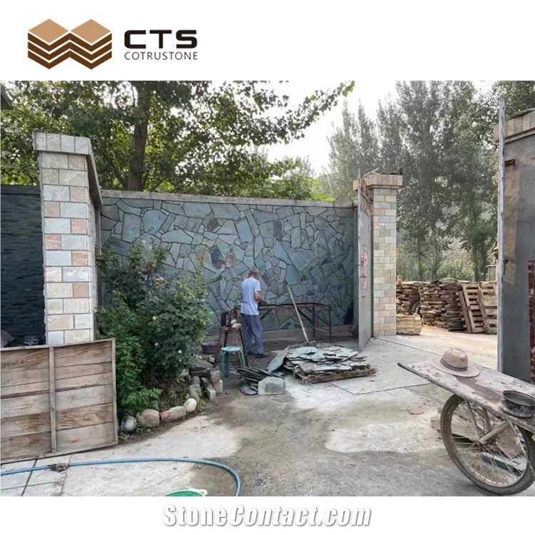 Custom Size Blue Slate Garden Decoration Exposed Wall Stone