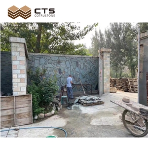 Custom Size Blue Slate Garden Decoration Exposed Wall Stone