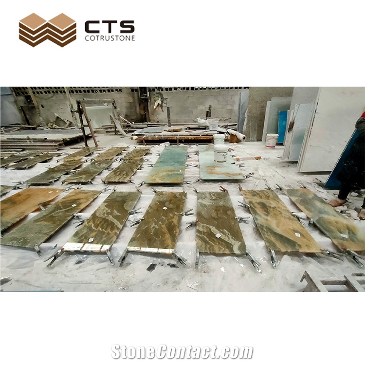 Feature Custom Table Tops Onyx Stone Thick Glass Protection